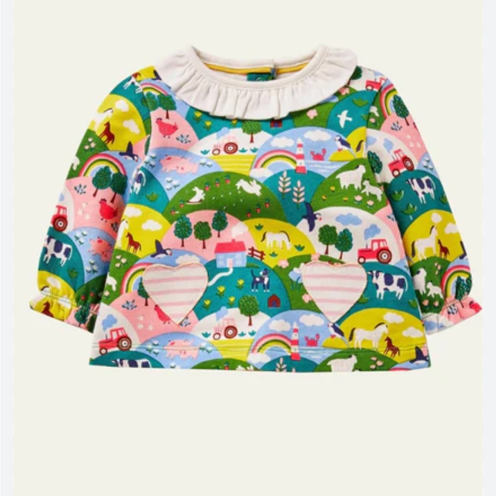 Boden Jersey Collared Dress in Multi Coastal Farm Heart Patch size 0-3